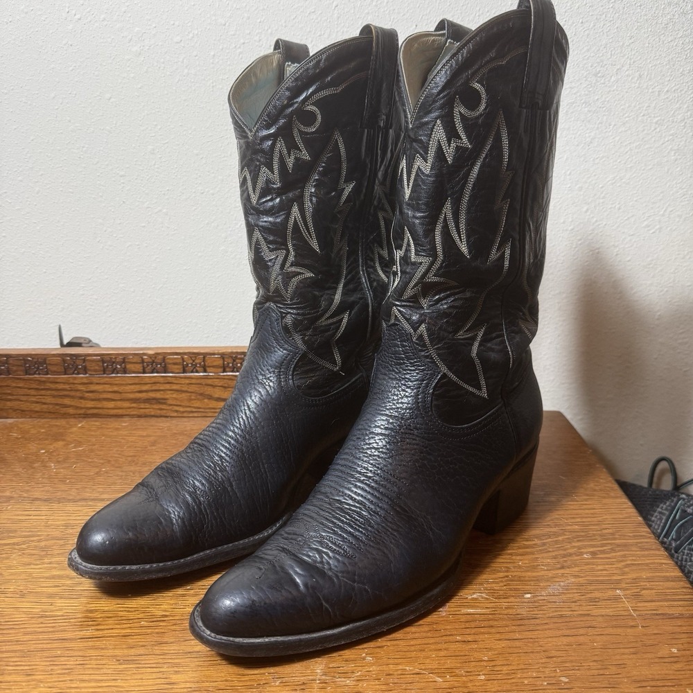 Vintage Montana Boot Manufacturer Bull Hide Cowboy Boots Men 10.5 D Made Mexico